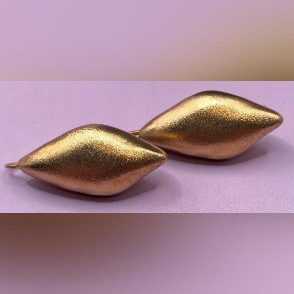 Sterling 925 Sculptural Earrings Women Gold Matte Brushed Finish Statement 1.25"